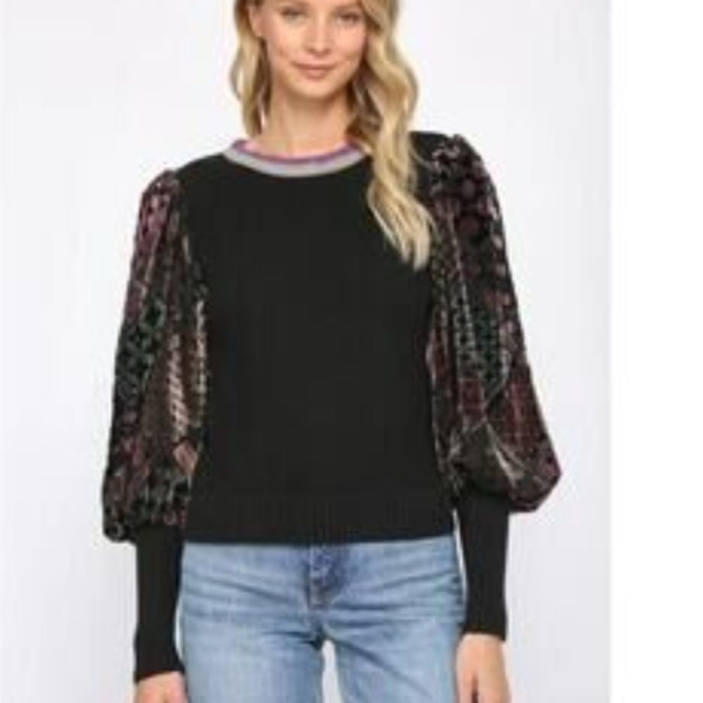 Fate Black Top with Multicolor Puff Sleeves